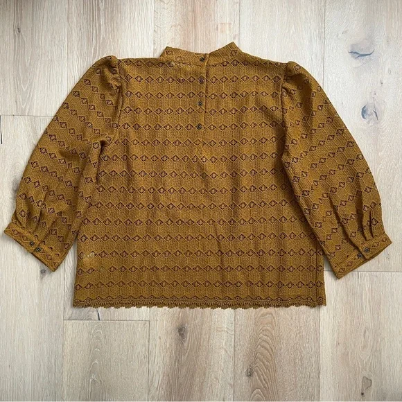 NWOT Garnet Hill Women's Teagan Lace Top Size L Mustard Yellow Brown 3/4 *W - Picture 3 of 5